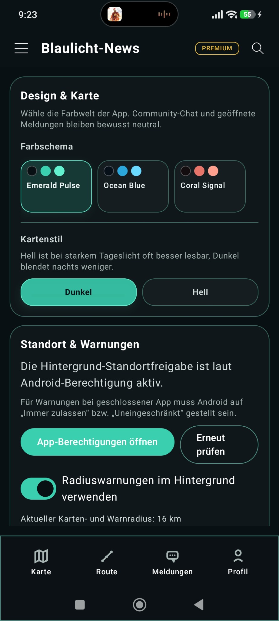 Design und Karteneinstellungen