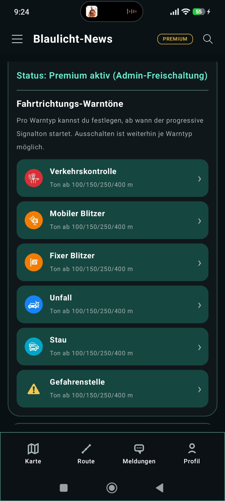 Premium Warneinstellungen
